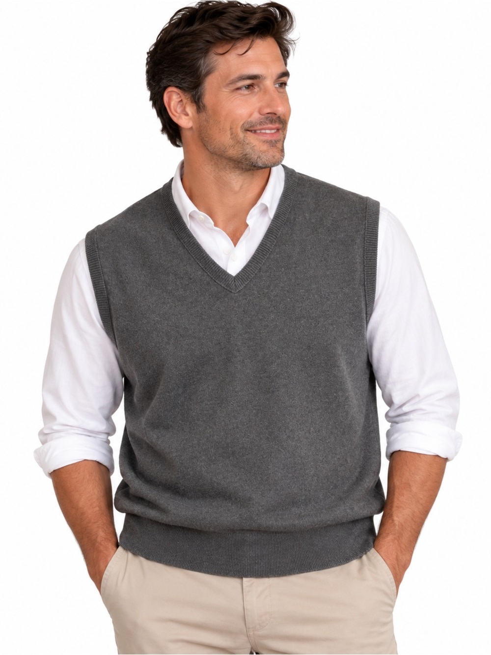 Vintage Cypress Links Men’s Large Gray V-Neck Sweater Vest Made in USA Preppy